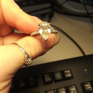 Lab created diamond pear shaped ring